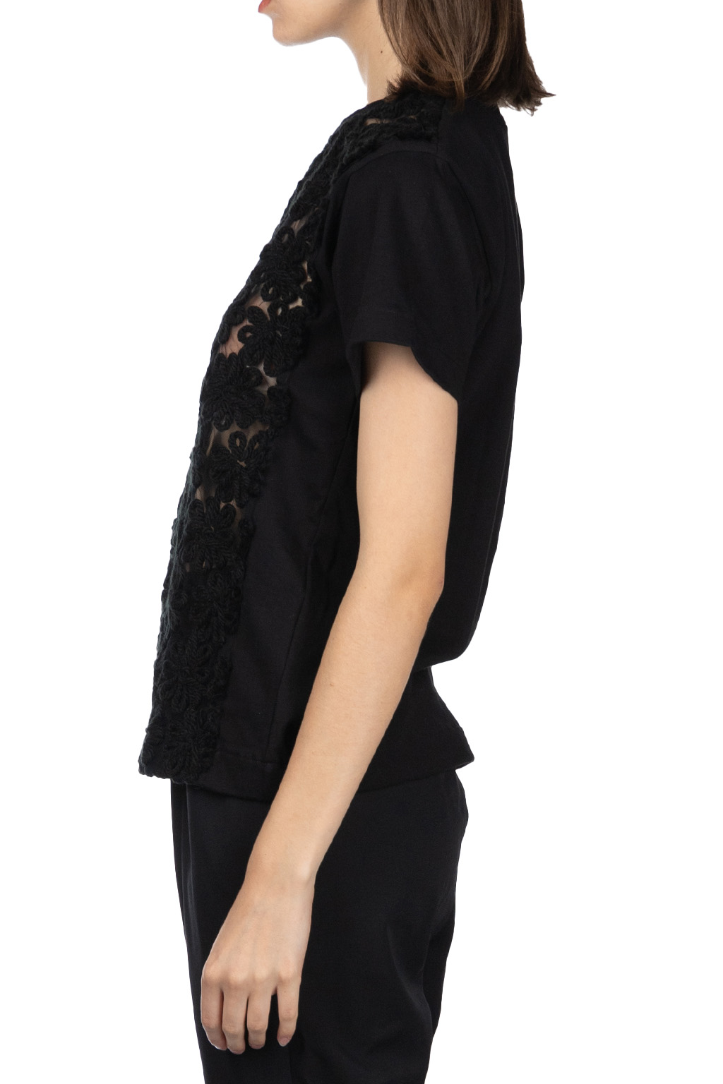 Comme Des Garcons TAO - cotton jersey x nylon tulle embroidered SS TOP - Black